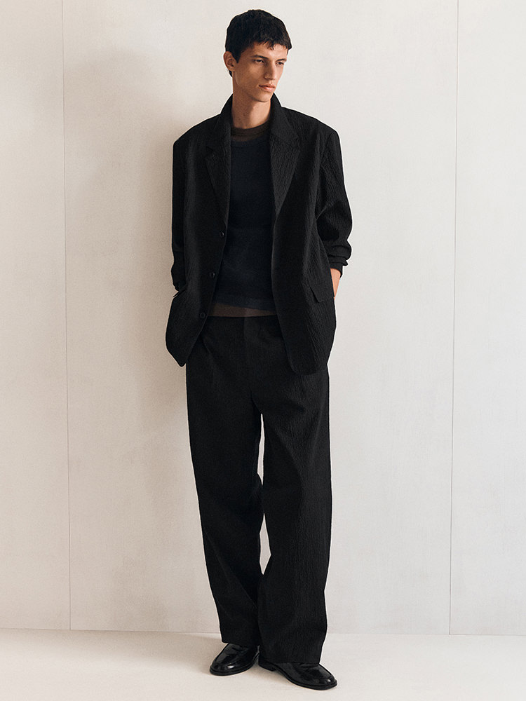 シアサッカー　ストレートレッグパンツ